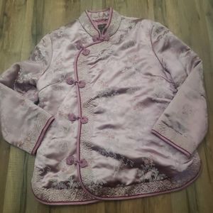 Fei anthropologie pink satin embroidered Mandarin Collar Jacket sz 8